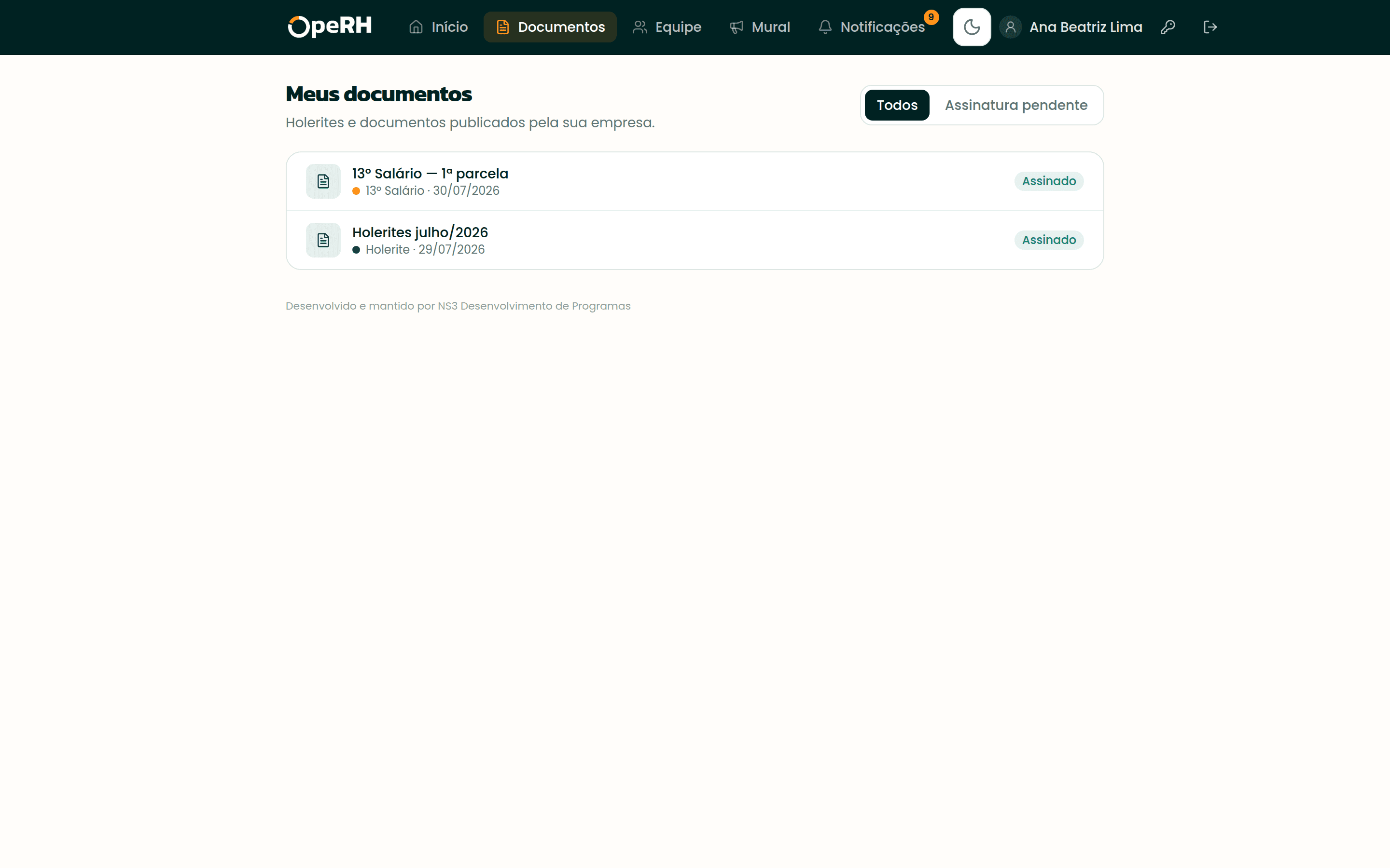 Documentos disponíveis no portal oficial do funcionário