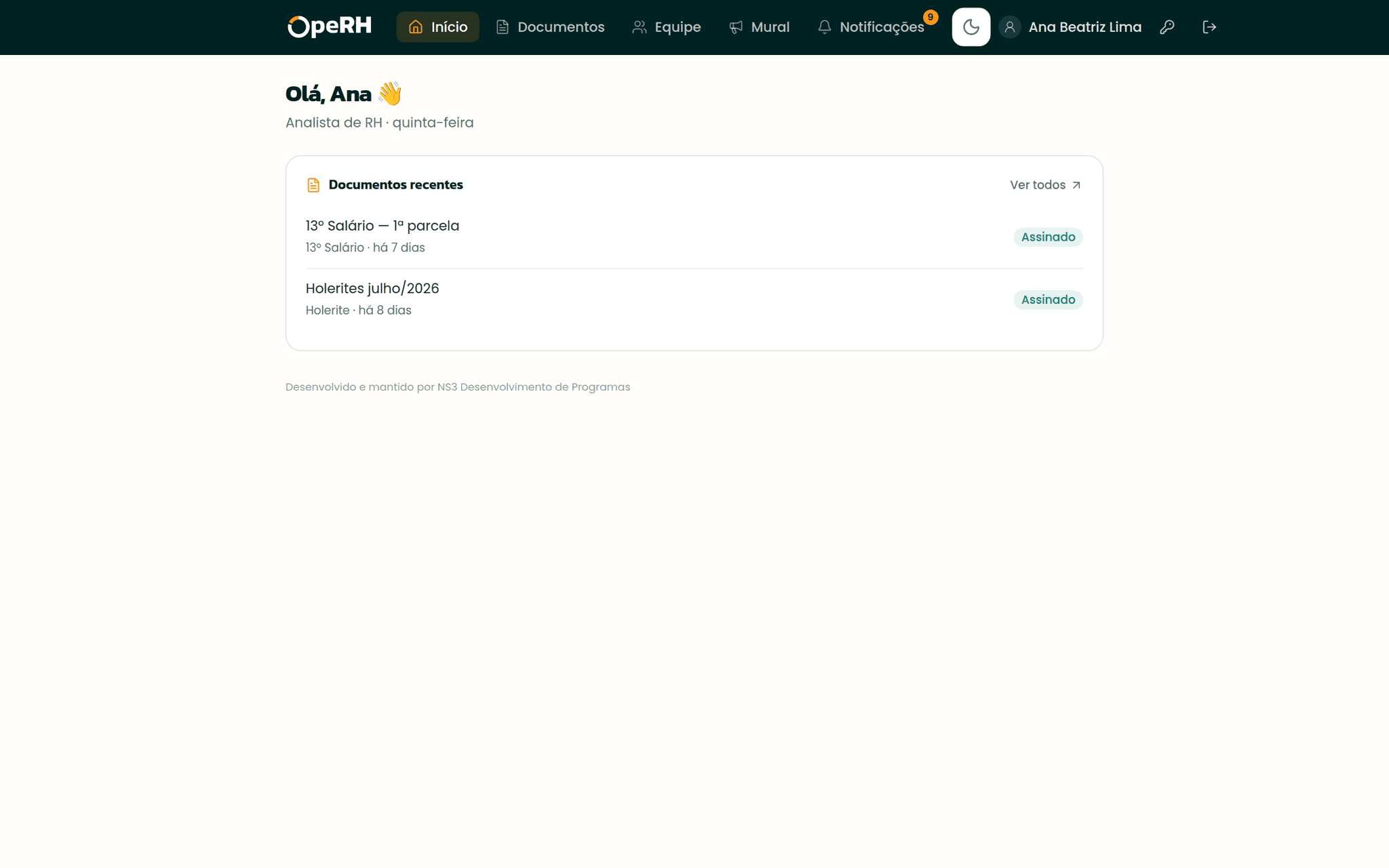 Portal Docs com os documentos recentes do funcionário